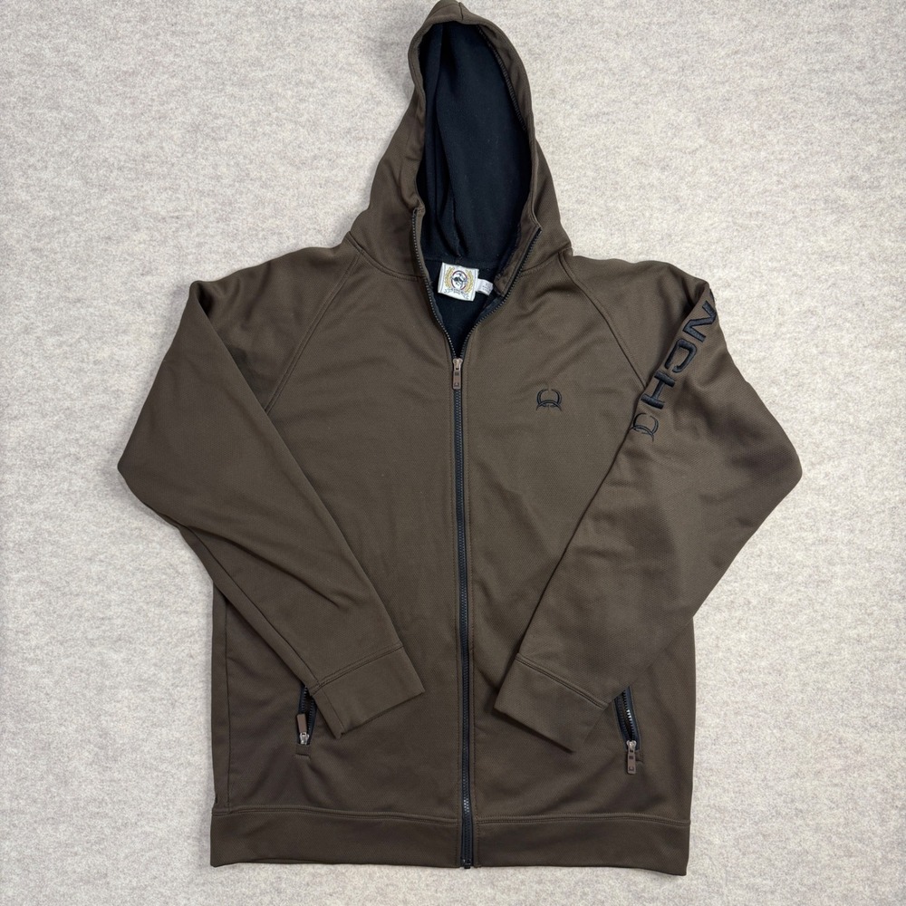 Cinch Mens XL Full Zip Bonded Hoodie Jacket Brown Olive Fleece Lined Performance